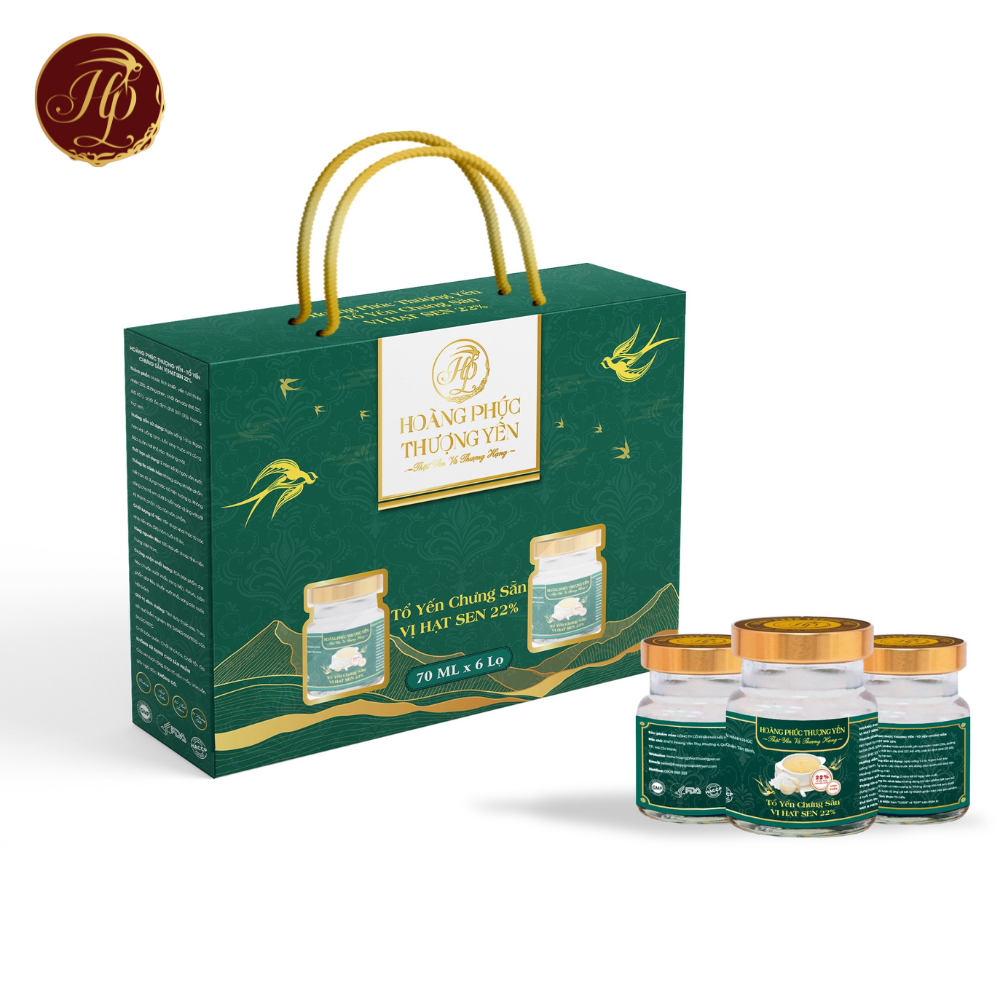 Tổ Yến Chưng Sẵn Hoàng Phúc Thượng Yến Vị Hạt Sen 22% Hộp 6 Lọ